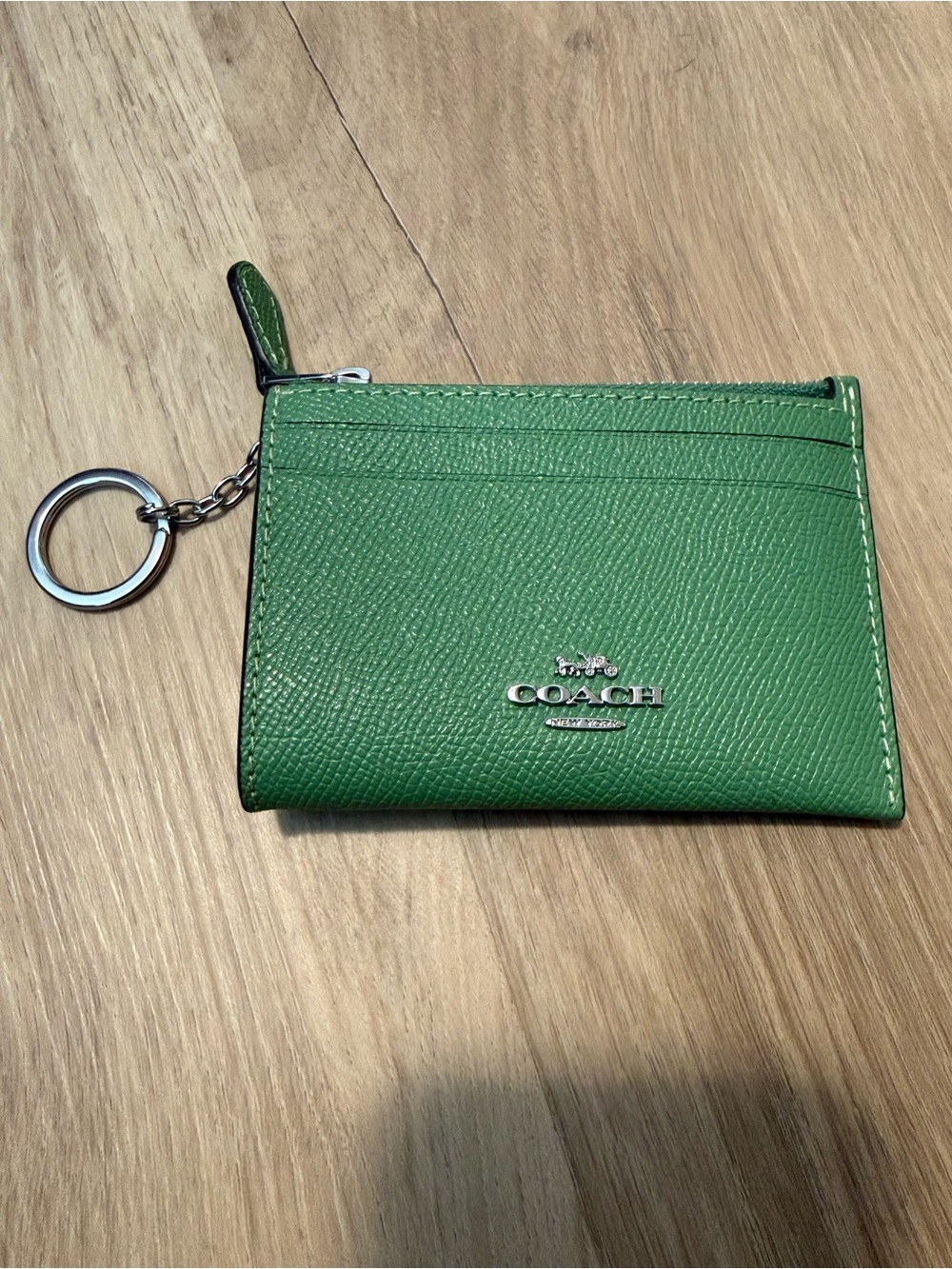 Coach Green Leather Card Wallet with Keyring
